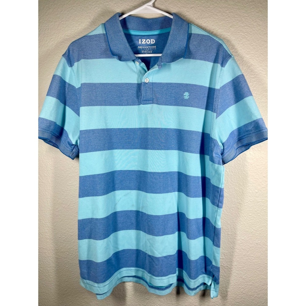 IZOD Advantage Performance Blue Striped Natural Stretch Polo Shirt Mens XL